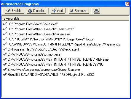 The window of Autostarted Programs