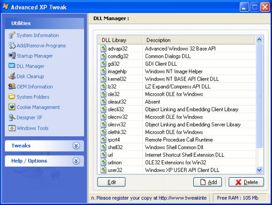 window of DLL Manager