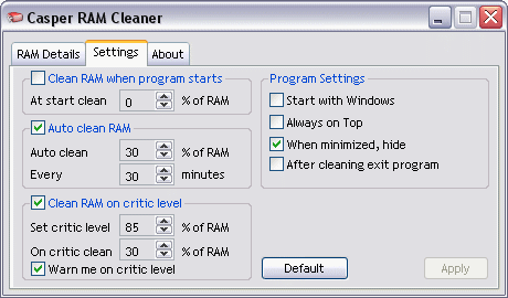 The Screenshot of Casper RAM Cleaner