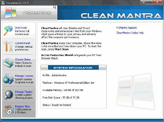 The mail windows of CleanMantra