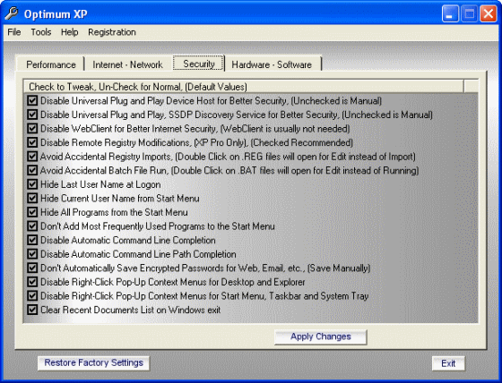 The Screenshot of Optimum XP