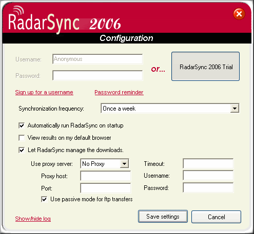 RadarSync 2006 Configuration