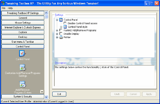 Control Panel - Tweaking Toolbox XP