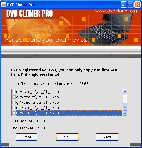 choose the VOB file you want to clone