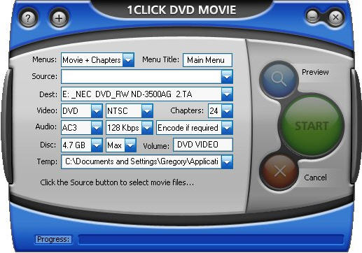 Option Window - 1CLICK DVD MOVIE