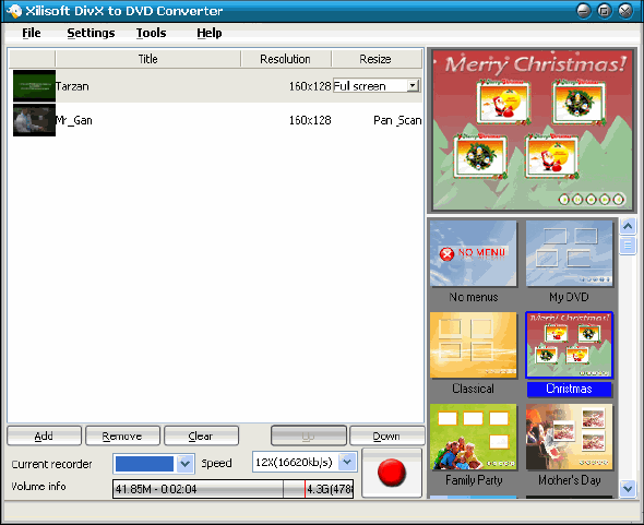 Main window - Xilisoft DivX to DVD Converter