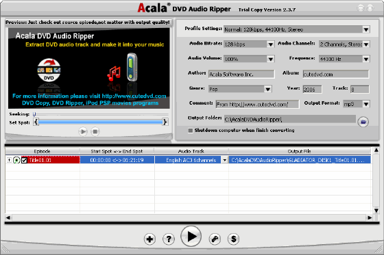Main window - Acala DVD Audio Ripper