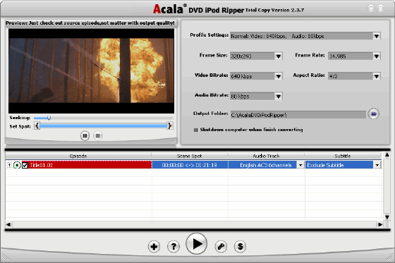 Output Settings - Acala DVD iPod Ripper