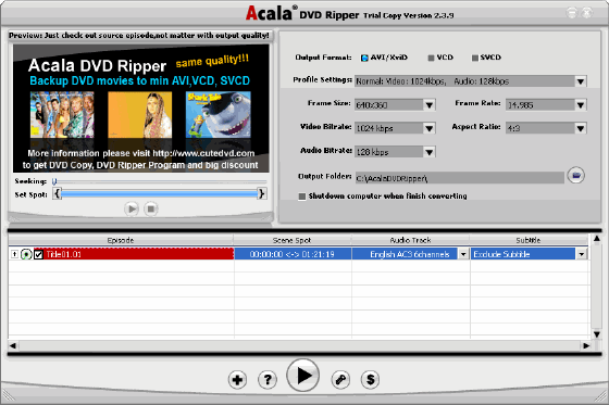 Main window - Acala DVD Ripper