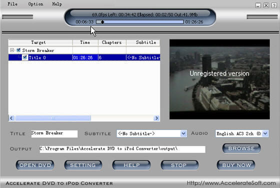 Screenshots of PQ DVD to iPod Video Converter