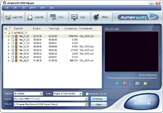 Aimersoft DVD Ripper - Main window