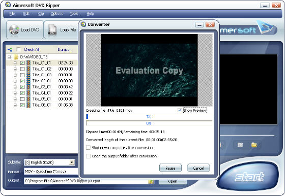Aimersoft DVD Ripper - Ripping DVD movies to MOV format