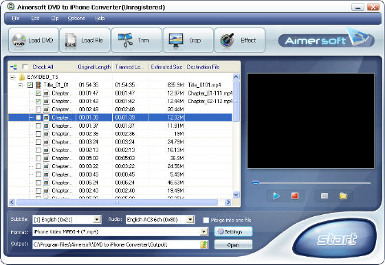 Aimersoft DVD to iPhone Converter - Main window