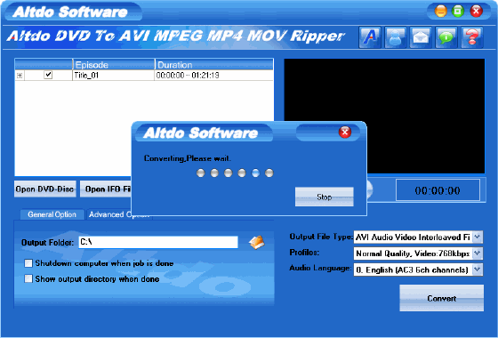 Altdo DVD to AVI MPEG MP4 MOV Ripper
