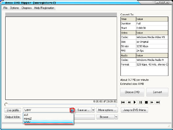 Avex DVD Ripper  - Main window