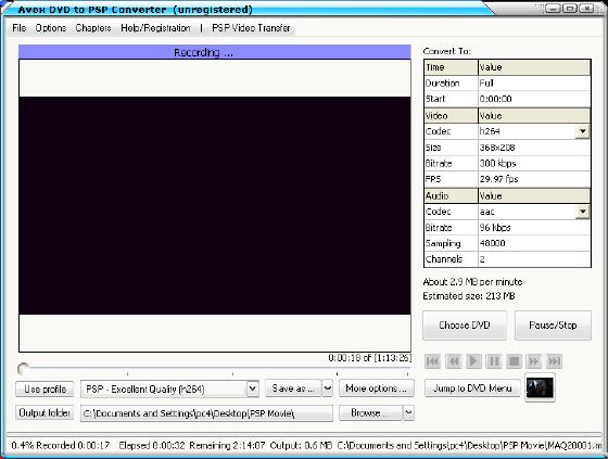 Avex DVD to PSP Converter  - converting DVD to PSP MP4 video format