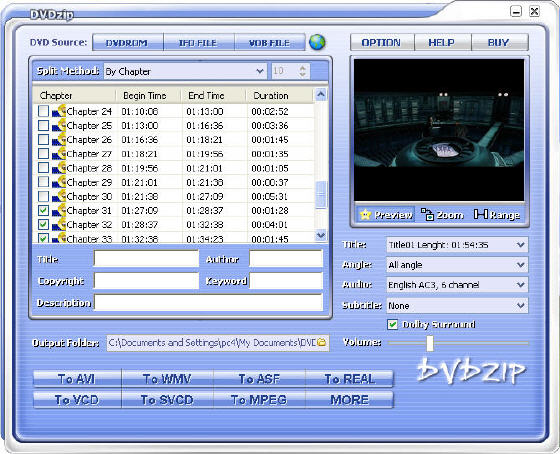 main window of DVDZip