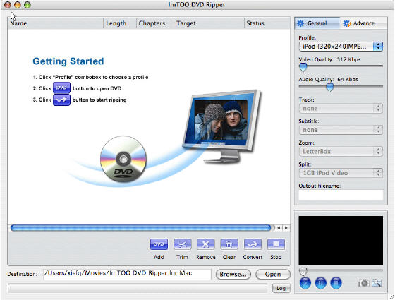 Imtoo DVD Ripper for MAC  - Main window