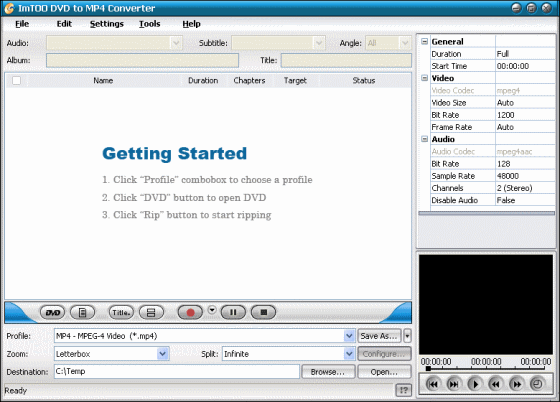 ImTOO DVD to MP4 Converter - Main window