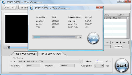 ViVi DVD to iPod Converter - Converting DVD to iPod audio
