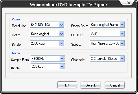 Output Settings - Wondershare DVD to Apple TV Ripper