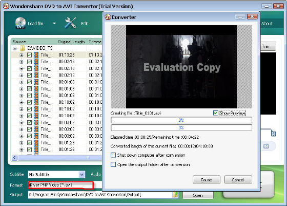 Convert DVD to iRiver PMP Video (*.avi)