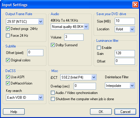 input settings