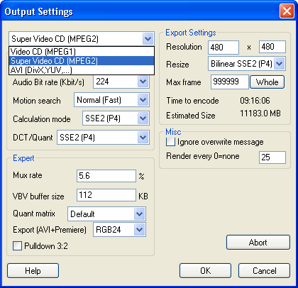 output settings