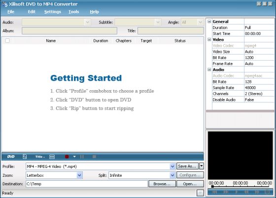 Xilisoft DVD to MP4 Converter - Main window