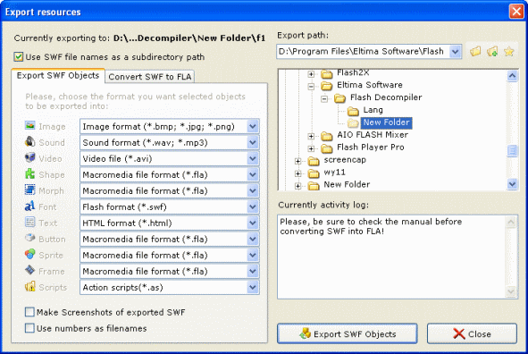 export flash, convert flash - Flash Decompiler Trillix