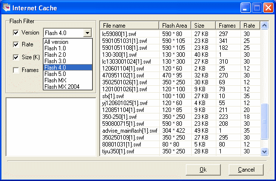 extract flash from IE cache and filter them