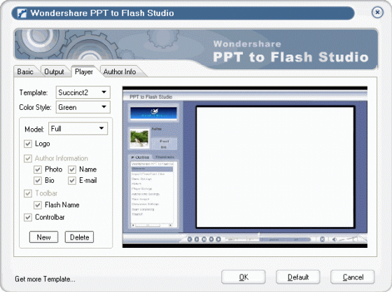 Player option - Wondershare PPT to Flash Studio