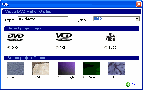 Select project type and Theme