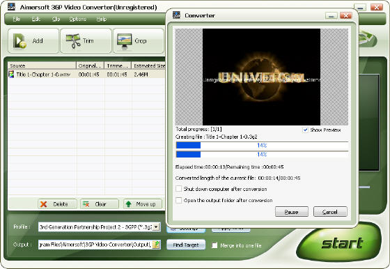 Aimersoft 3GP Video Converter - Converting WMV to 3GPP