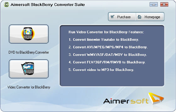 Aimersoft BlackBerry Converter Suite - Main window