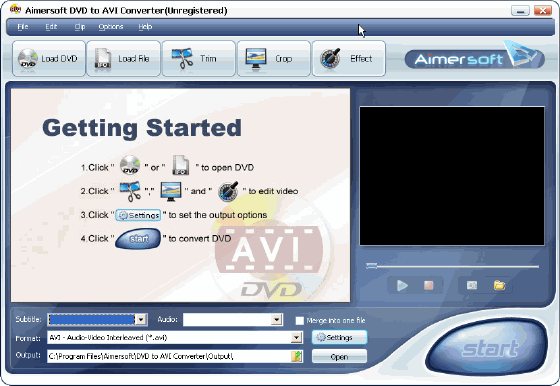 Screenshots of Aimersoft DVD to AVI Converter