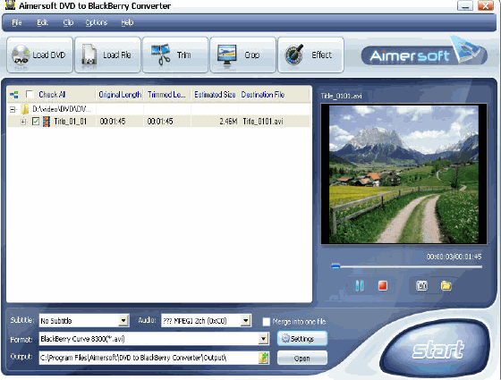  Aimersoft DVD to BlackBerry Converter