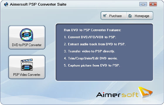 Aimersoft PSP Converter Suite - Main window