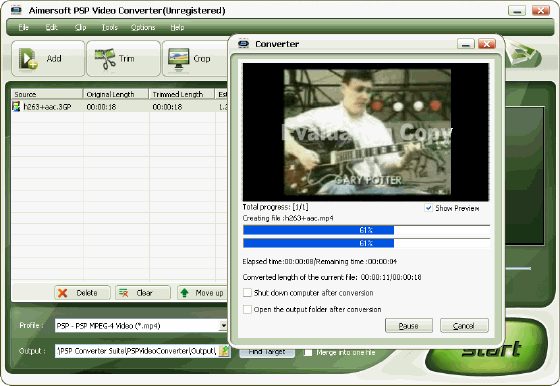 Aimersoft PSP Converter Suite - Converting 3GP to PSP MPEG-4 Video