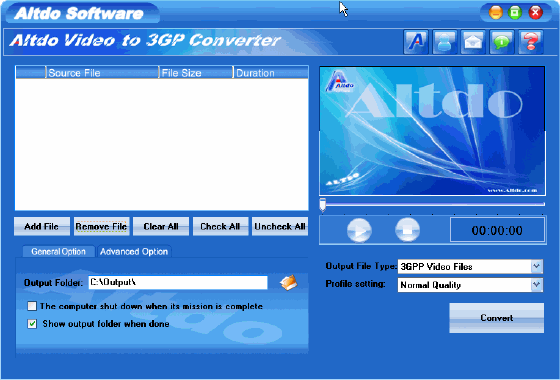 Screenshots of Altdo Video to 3GP Converter