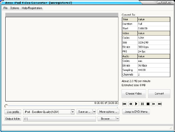 Avex iPod Video Converter - Main window