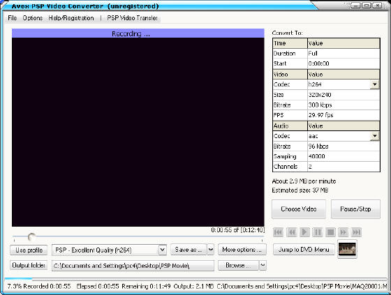 Avex PSP Video Converter - Converting MPEG to PSP MP4