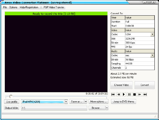 Avex Video Converter Platinum   - Main window