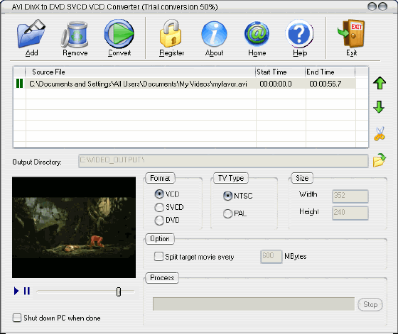 convert AVI, DivX, MPEG to VCD, SVCD or DVD