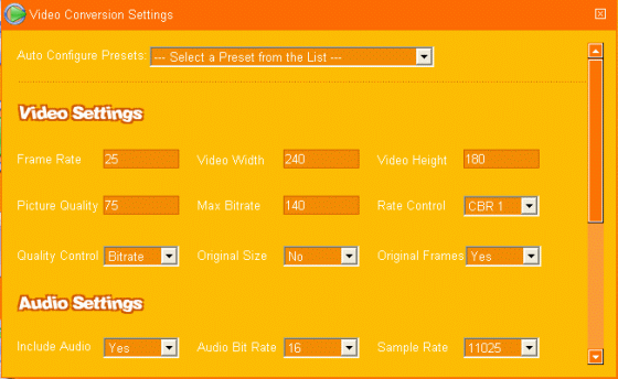 the video conversion settings