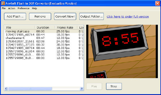 Main window of AnvSoft Flash to 3GP Converter