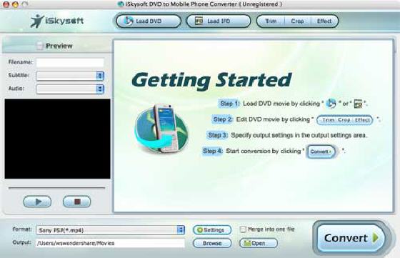 iSkysoft DVD to Mobile Phone Converter for Mac - Main window