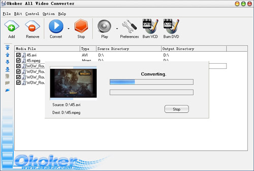 Okoker RM to AVI DIVX MPEG VCDDVD Converter&Burner