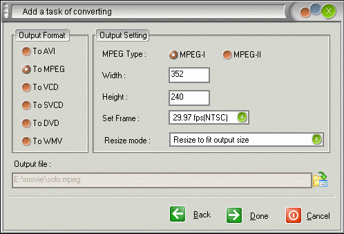 output format and setting - Ultra MPEG Converter