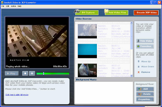 Main window of AnvSoft Video to 3GP Converter